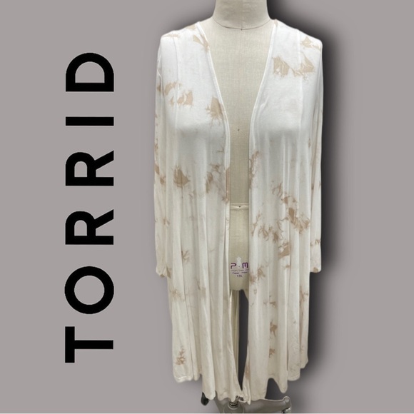 Torrid White and Tan Super Soft Duster Fit N Flare - size 2 - Picture 1 of 10